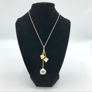 Gold Toned Beveled Clear Bead Charm Necklace